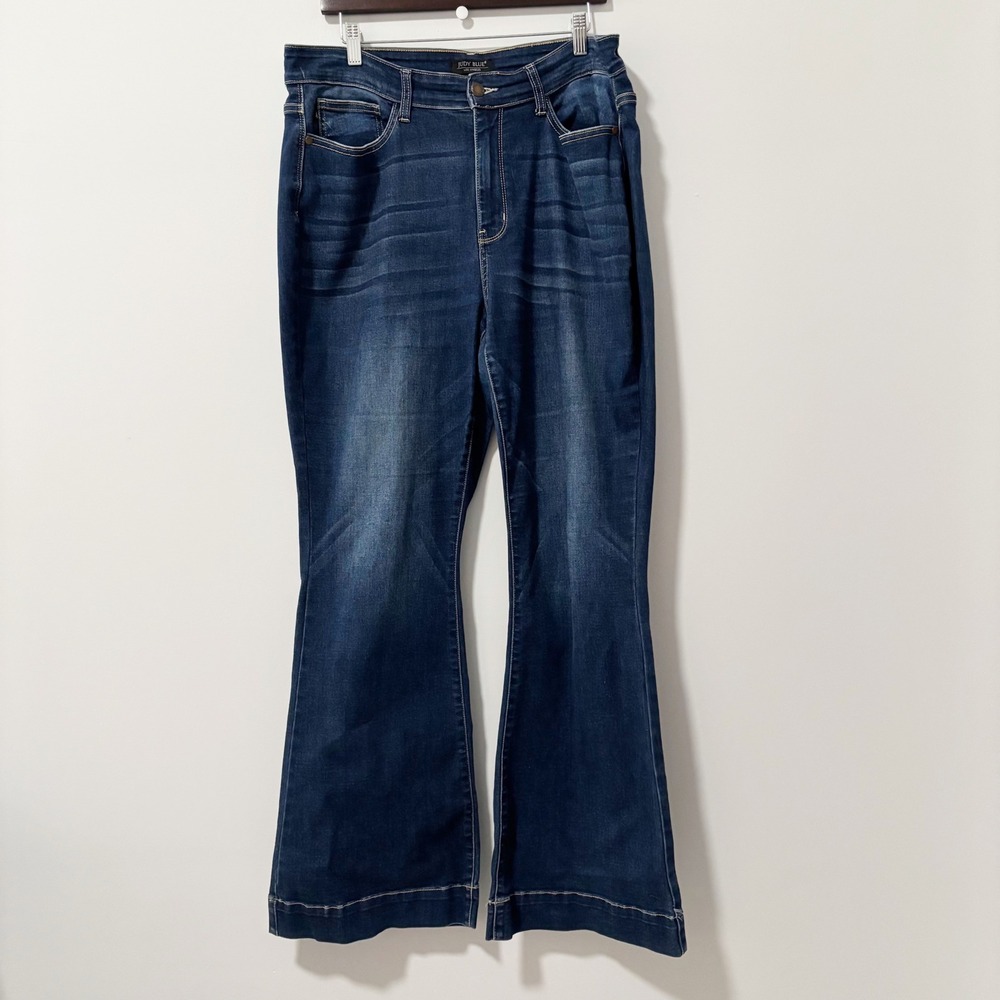 Judy Blue Flare Jeans Women 16W Dark Wash High Rise Whiskered Stretch Denim